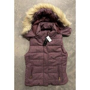 Banana Republic Vest Womens Small Full Zip Removable Hood Faux Fur Lining NWT